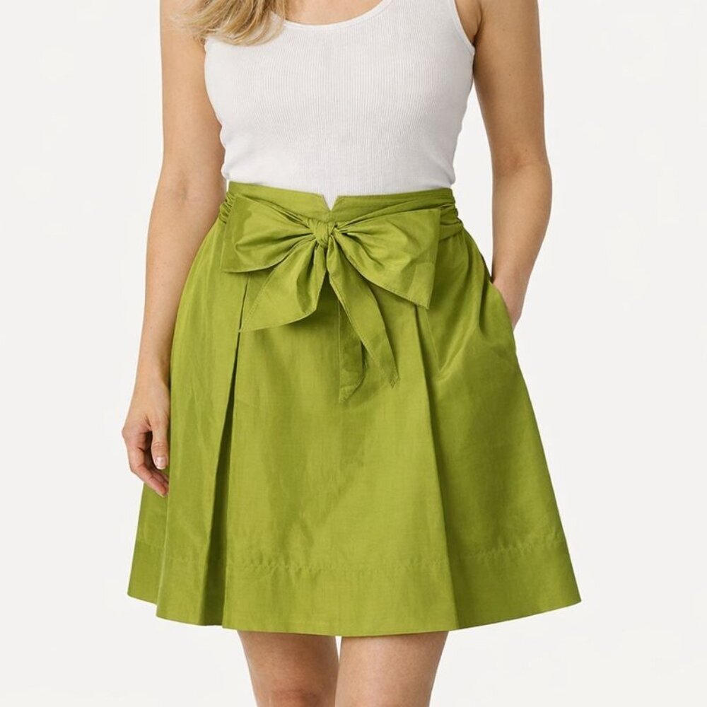 Trina Turk Chartreuse Green 100% Silk Bow A Line Mini Skirt S